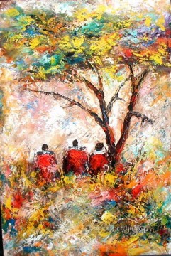 アフリカ人 Painting - アフリカの木の下に座る
